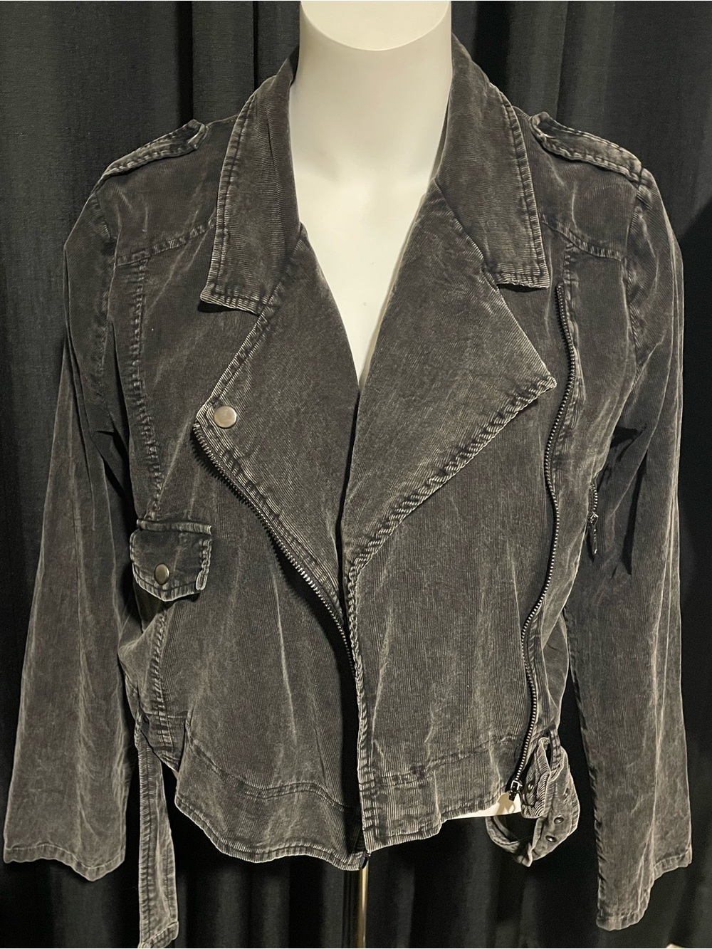 Charcoal Gray Corduroy Moto Jacket Lighweight Jacket